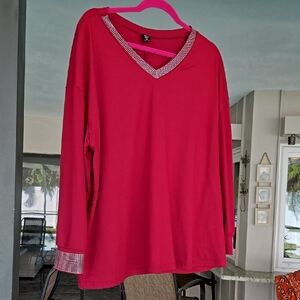 SHEIN Red V-Neck Relaxed Blouse